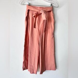 BCBGMaxAzaria Peach Flowy Wide Leg Crop Tie Waist Pants